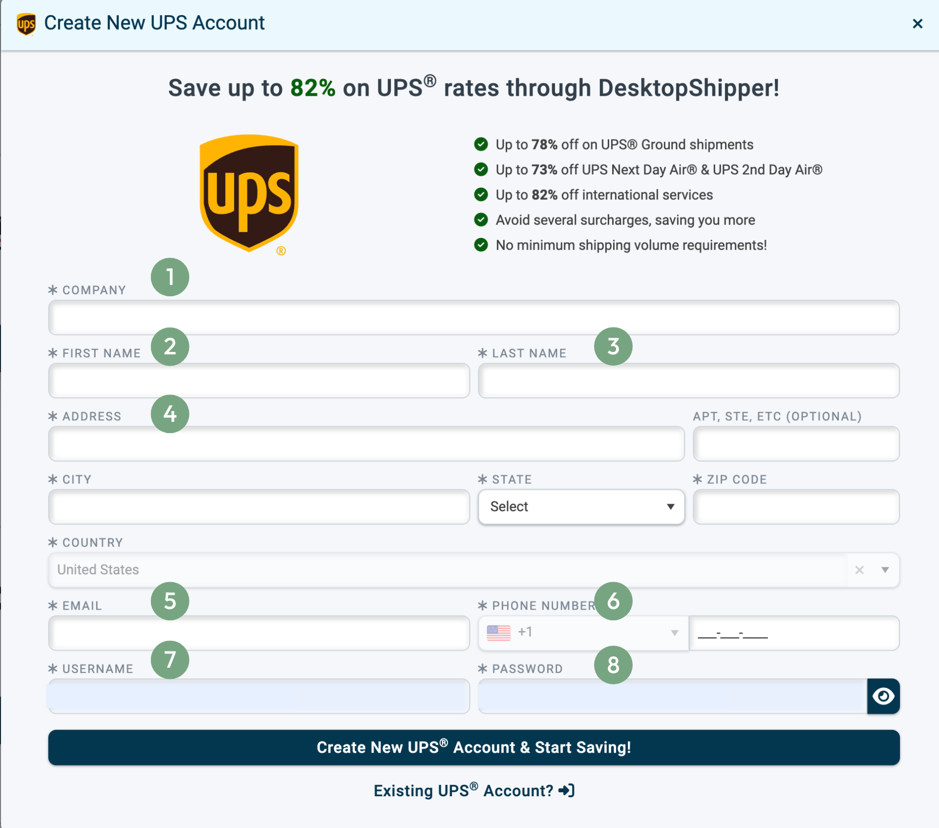 New UPS Account Setup